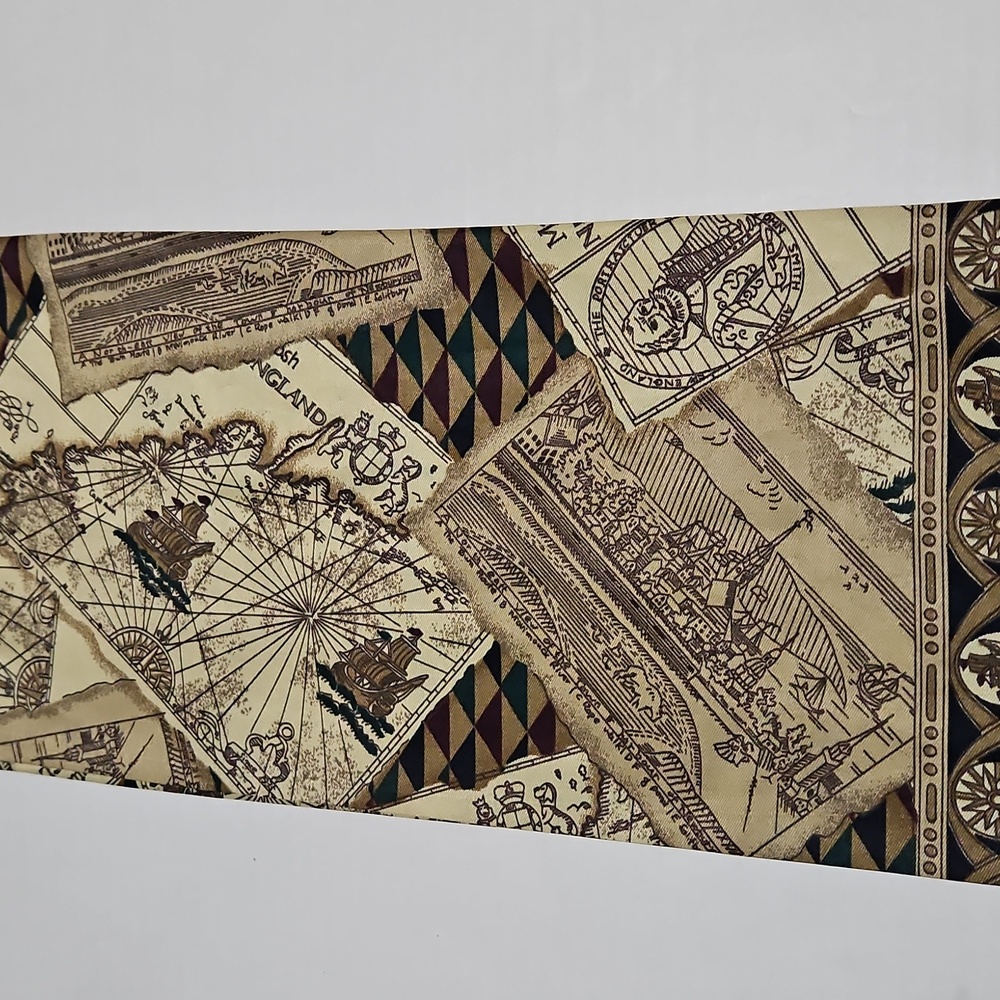 Mackintosh New England Vintage Map Print Scarf - Cream Green and Brown 7.5x60 - Picture 7 of 8